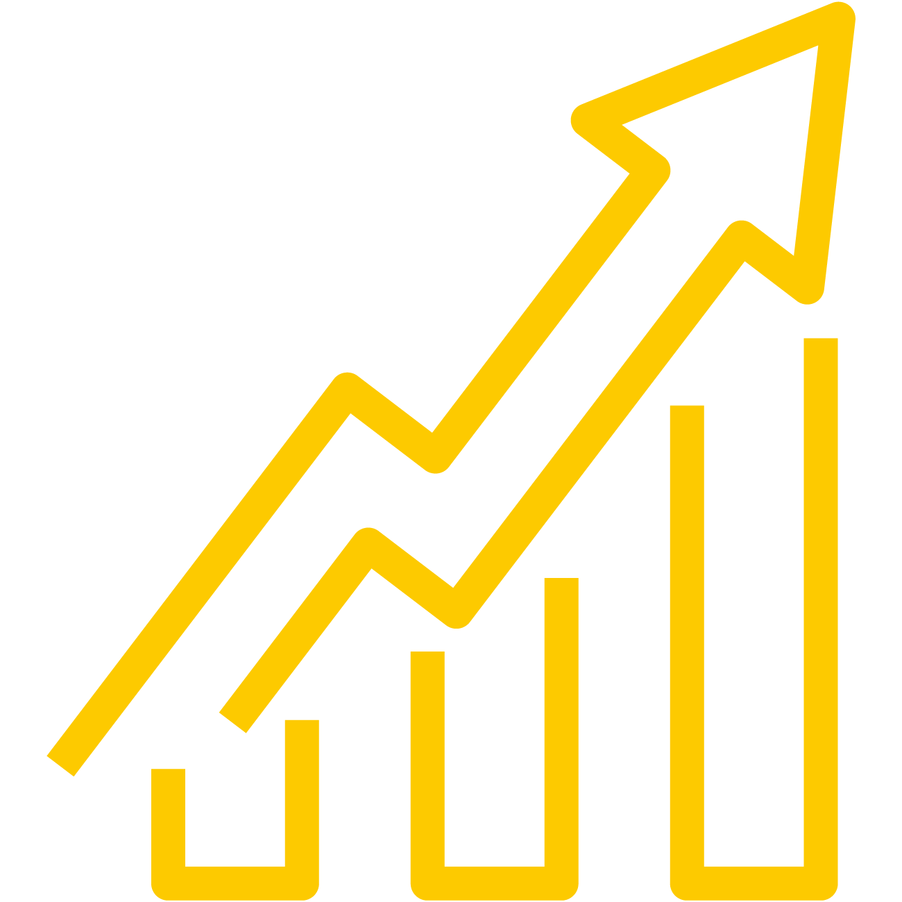 Icon of a bar graph with an upward trend arrow - bottom line boost