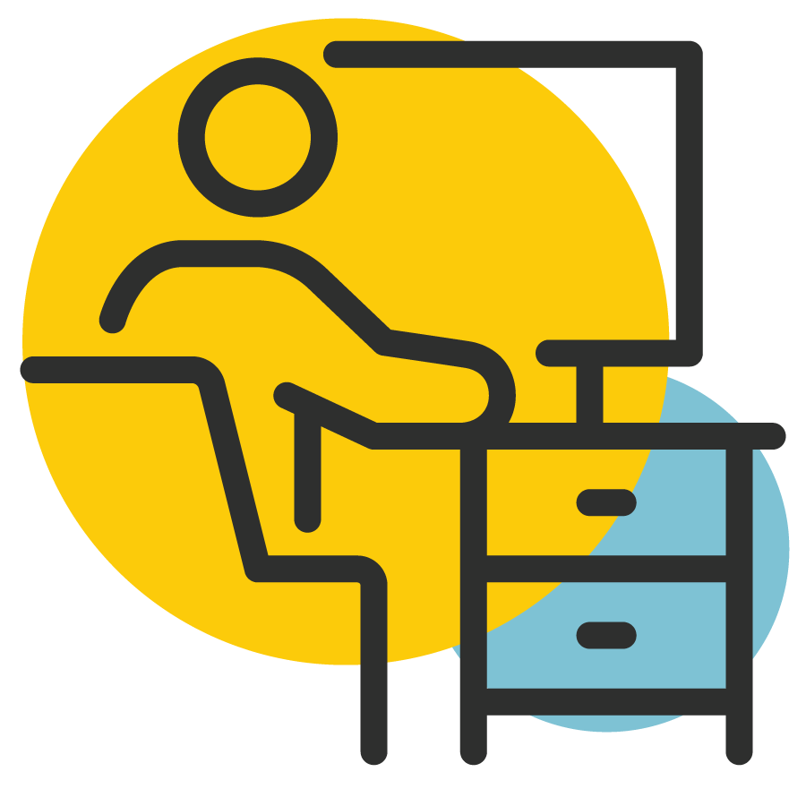 Limited Remote Management Capabilities icon - person stuck working at desk