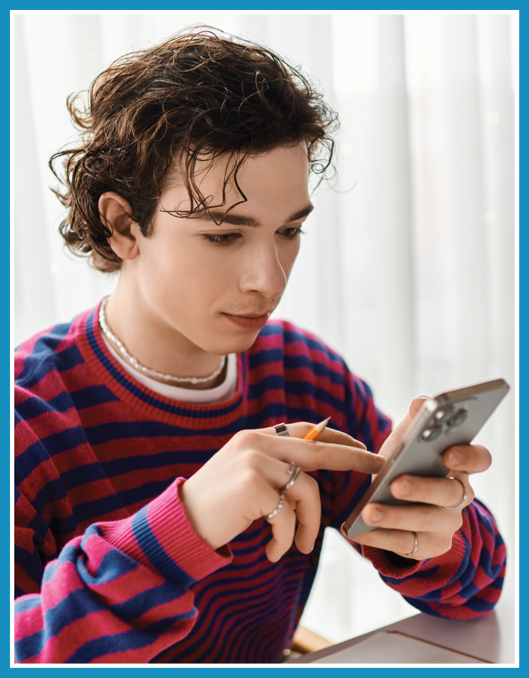 College student using their phone to easily communicate with the property owners via unified communications