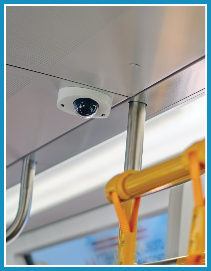 Security camera installed on a public bus or subway/train car