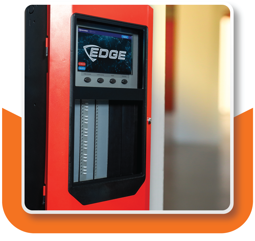 Close up of an Edge series fire alarm panel from Edwards Fire Safety